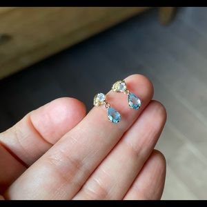 14k gold earrings with white and blue topaz